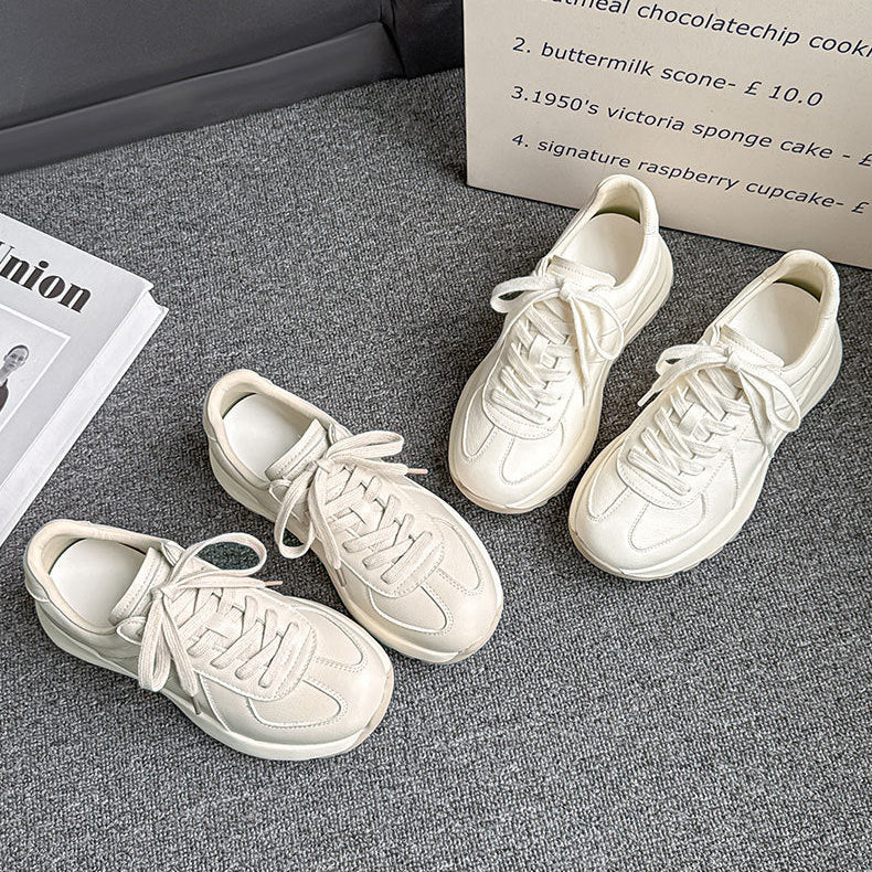 Women’s Leather Platform Sneakers – Lace-Up Casual Style