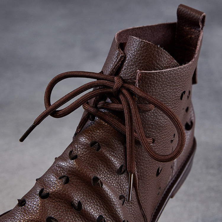 Women's Soft Leather Hollow Out Summer Boots – Breathable & Comfortable