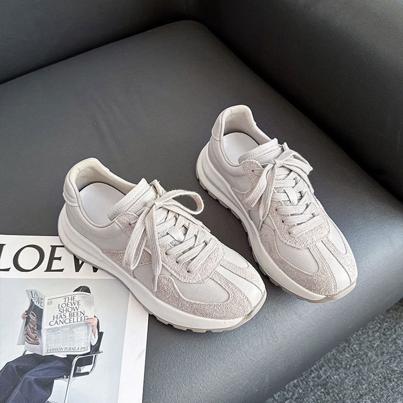 Breathable Leather Trainers – Women’s Retro Lace-Up Sneakers