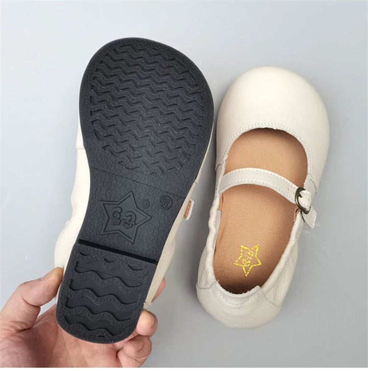 Women's Genuine Leather Wide Toe Mary Jane Shoes – Breathable Anti-Slip Flat Flats for Wide Feet & Bunions