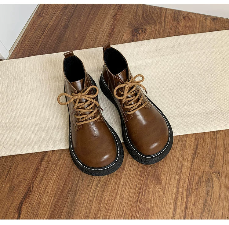 Women's Ankle Boots Lace Up Platform Work Booties Low Heel