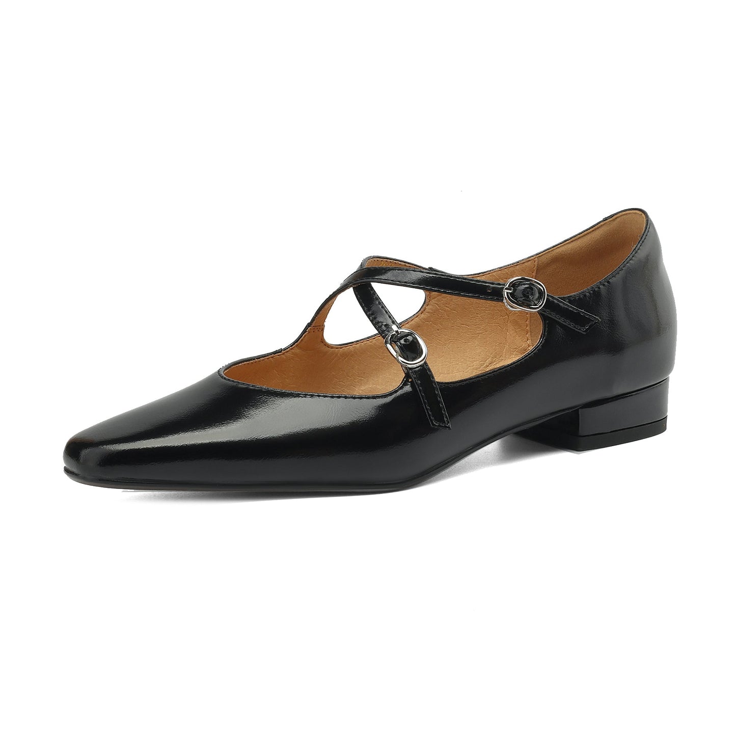Handmade Leather Cross Strap Mary Janes - Women's Square Toe Low Heel Vintage Flats