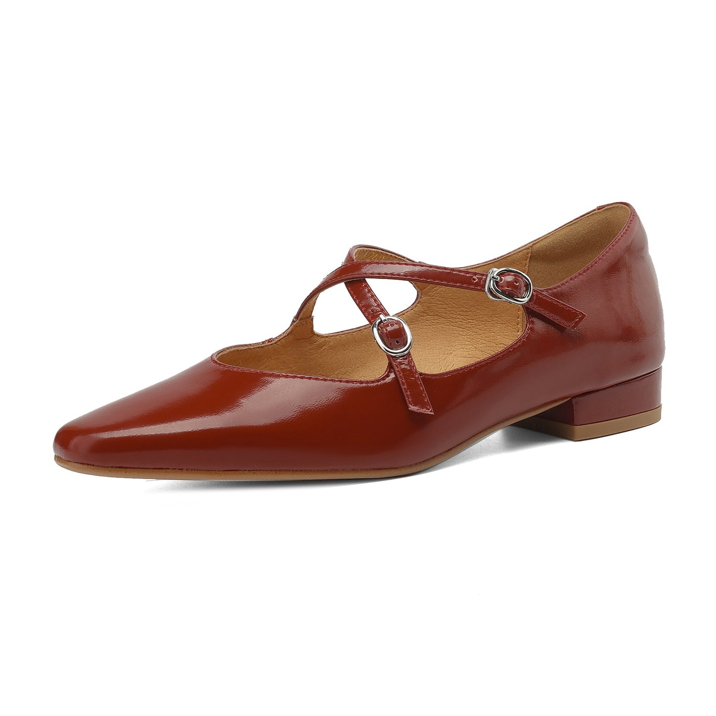 Handmade Leather Cross Strap Mary Janes - Women's Square Toe Low Heel Vintage Flats