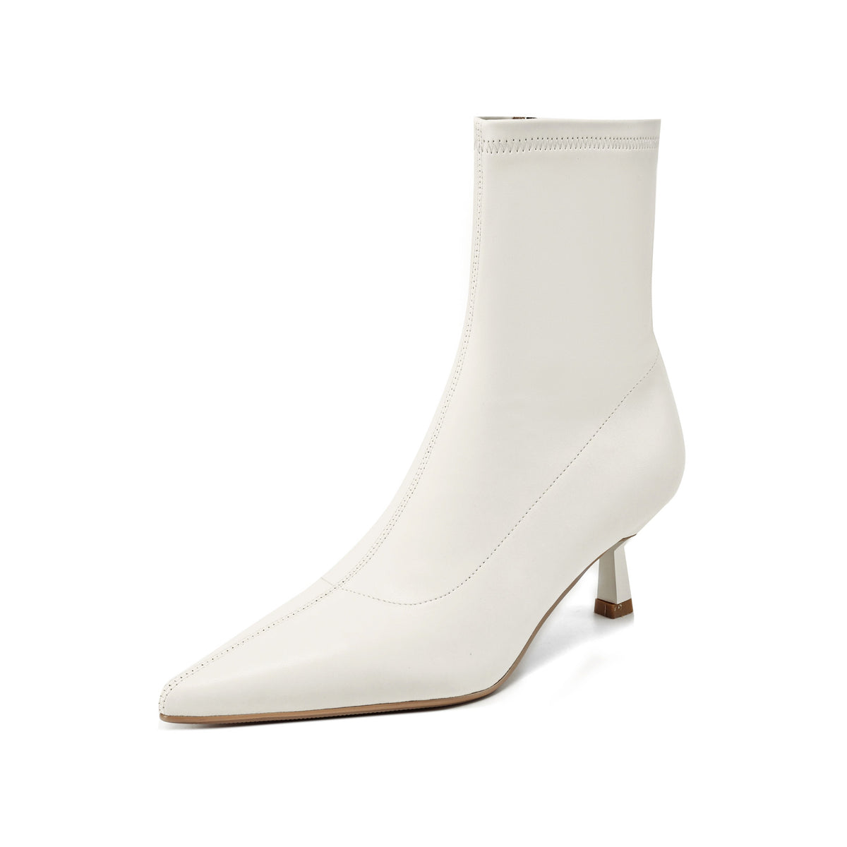 Women's Pointed Toe Stretch Leather Ankle Boots Mid Kitten Heel Sock Boots