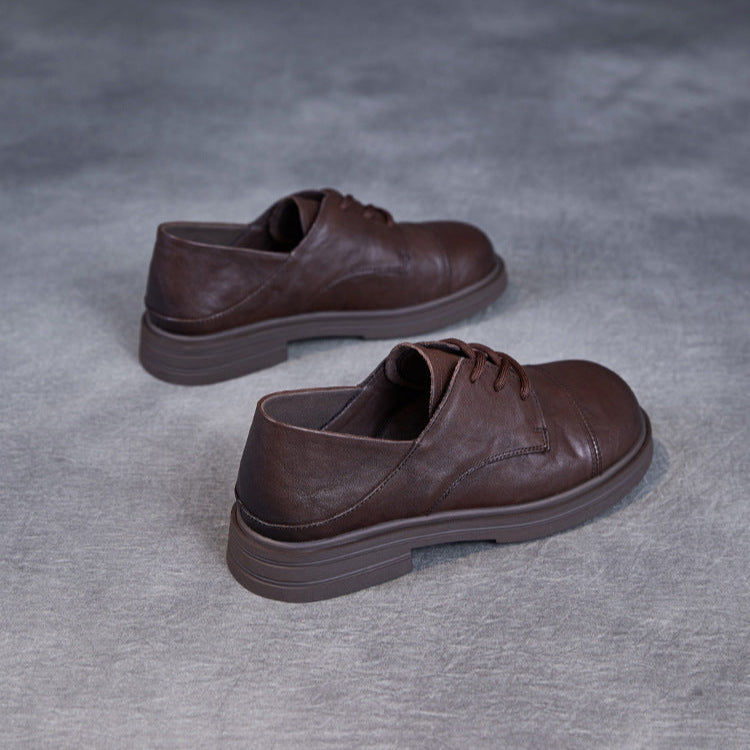 Women's Comfortable Vintage Leather Lace-Up Round-Toe Everyday Shoes
