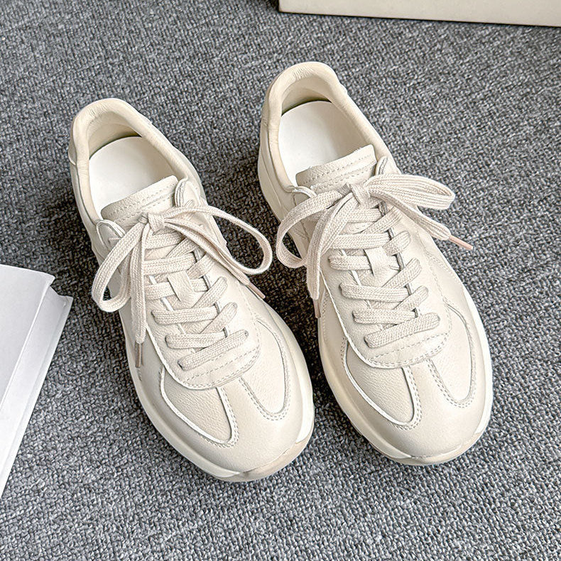Women’s Leather Platform Sneakers – Lace-Up Casual Style