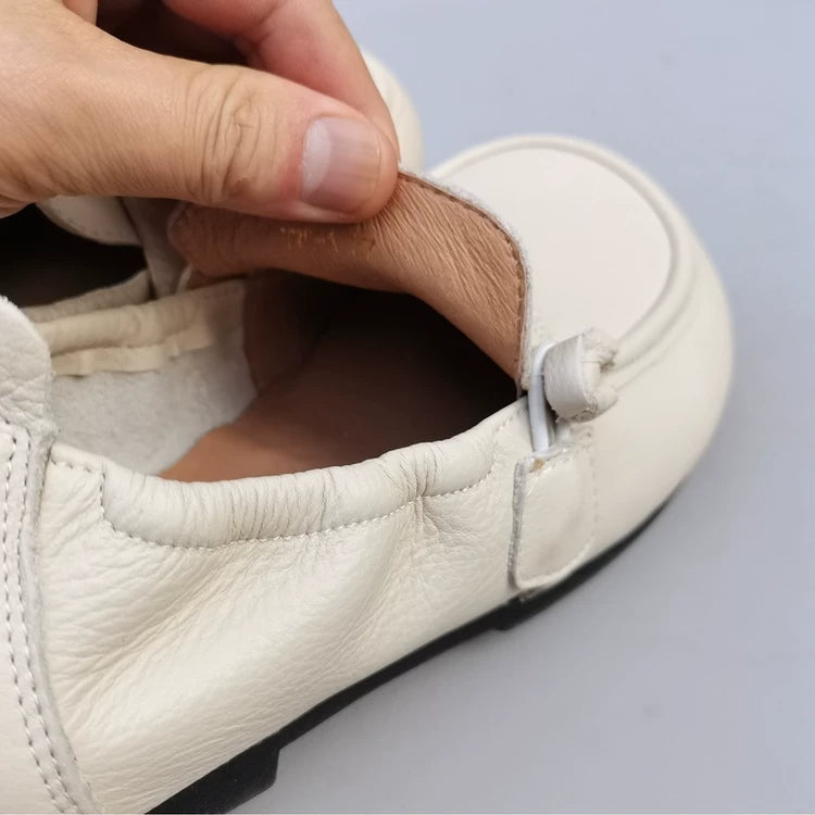 Women's Wide Toe Box Genuine Leather Loafers Soft Flat Slip On Comfort Shoes