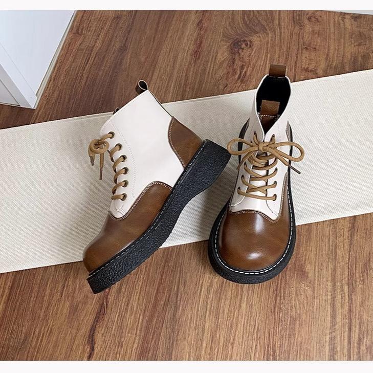 Women's Wide Toe Box Lace-up Color Blocking Platform Boots