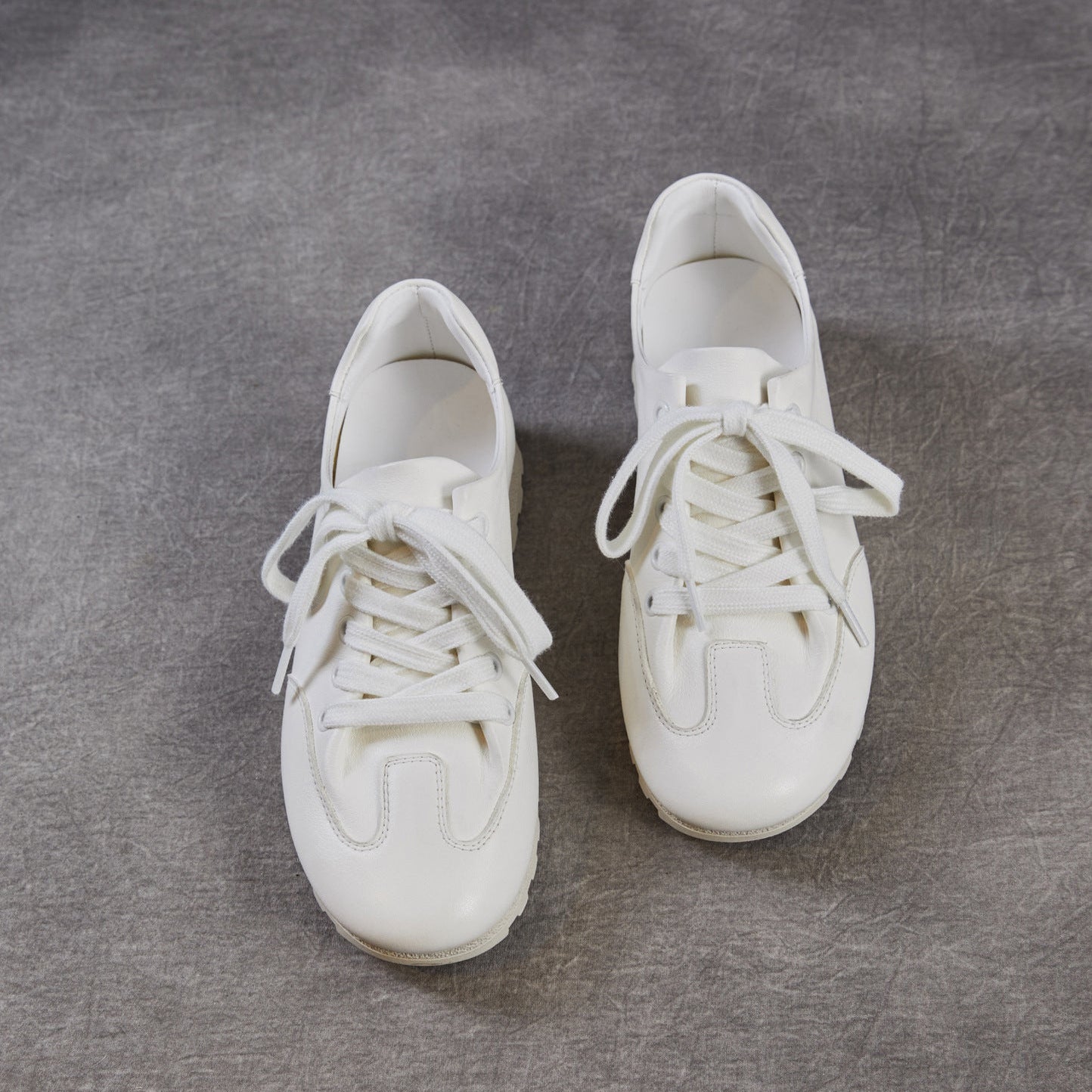 Women's Minimalist Architectural White Trainers - Premium All-Leather Walking Shoes