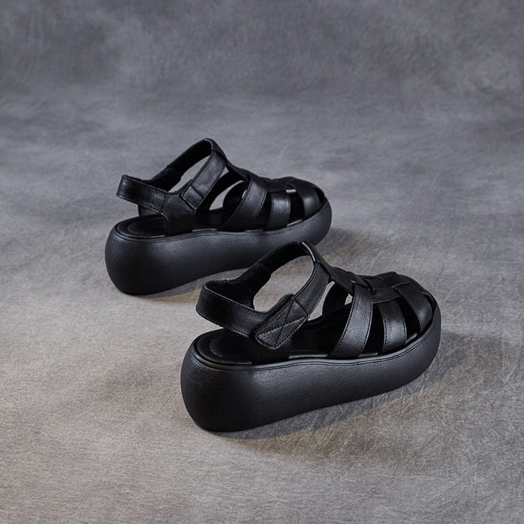 Women's Platform Leather Fisherman Sandals – Handmade Casual Summer Shoes