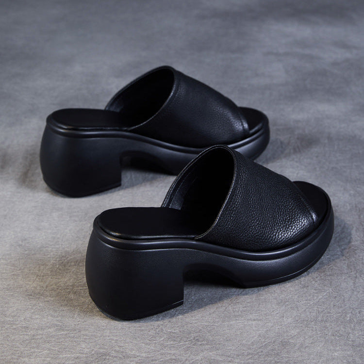 Women's Summer Open-Toe Chunky Heel Platform Mule Sandals – Soft Leather
