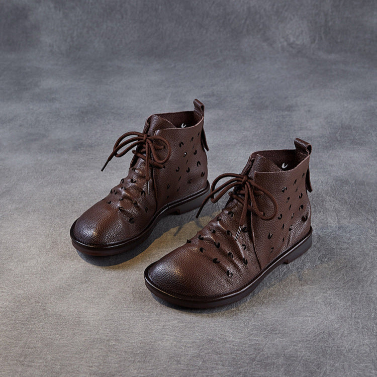 Women's Soft Leather Hollow Out Summer Boots – Breathable & Comfortable