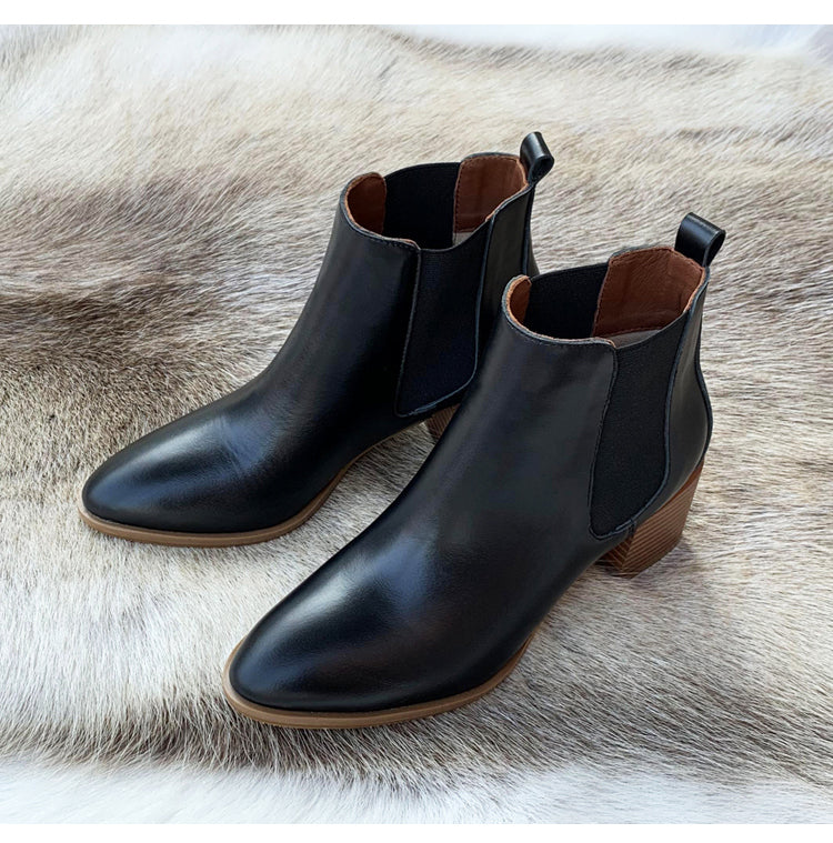 Women's Classic Chelsea Boots – Pointed Toe with Block Heel