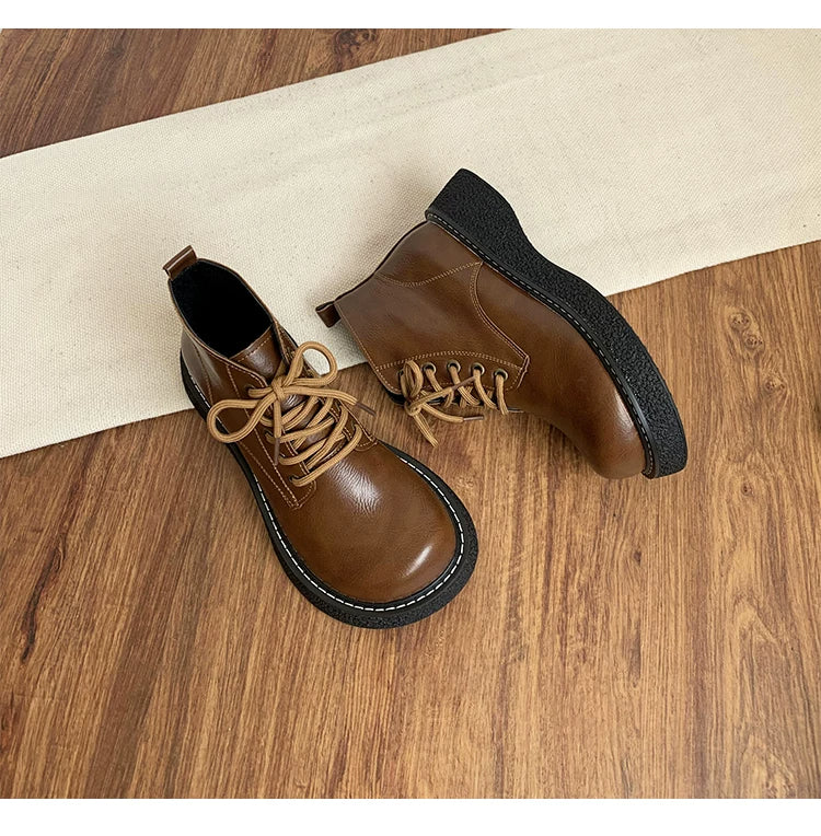 Women's Ankle Boots Lace Up Platform Work Booties Low Heel