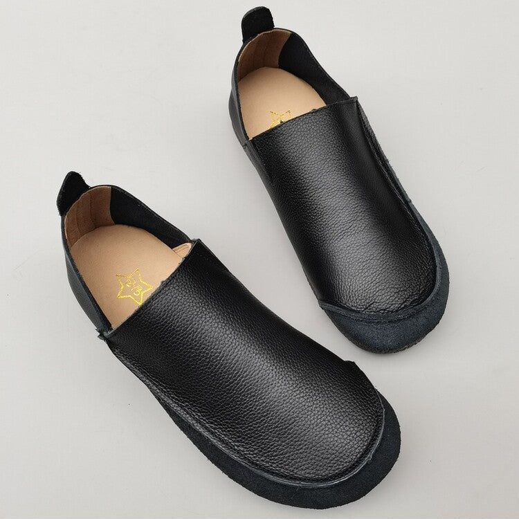 Women's Men's Handmade Genuine Leather Slip-on Minimalist Soft Walking Flat Shoes