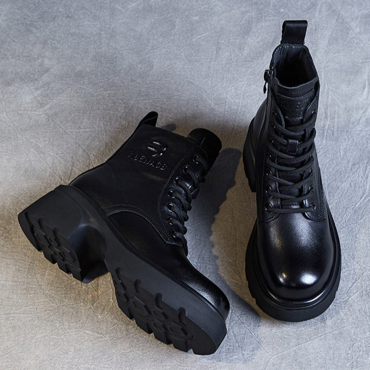 Women's Genuine Leather Lightweight Ankle Boots – Platform Chunky Heel