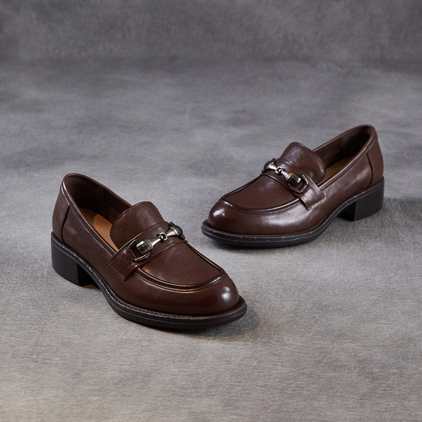 Women's Genuine Leather Casual Shoes Spring Fall Dress Buckle Slip-on Loafers