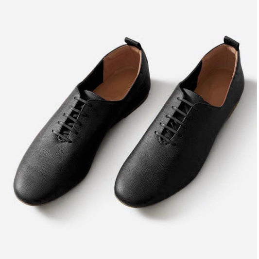 Women's Preppy Round Toe Leather Flats – Comfortable Soft Sole
