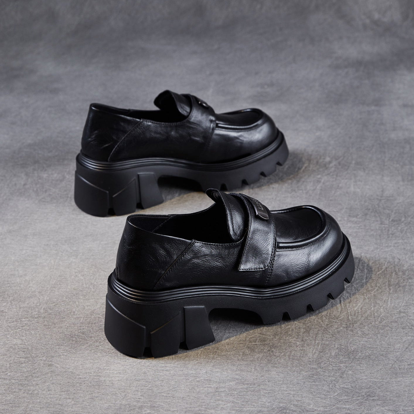 Women’s Leather Platform Block Heel Loafers – Vintage Metal Detail