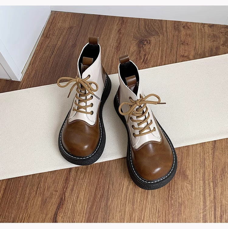 Women's Wide Toe Box Lace-up Color Blocking Platform Boots