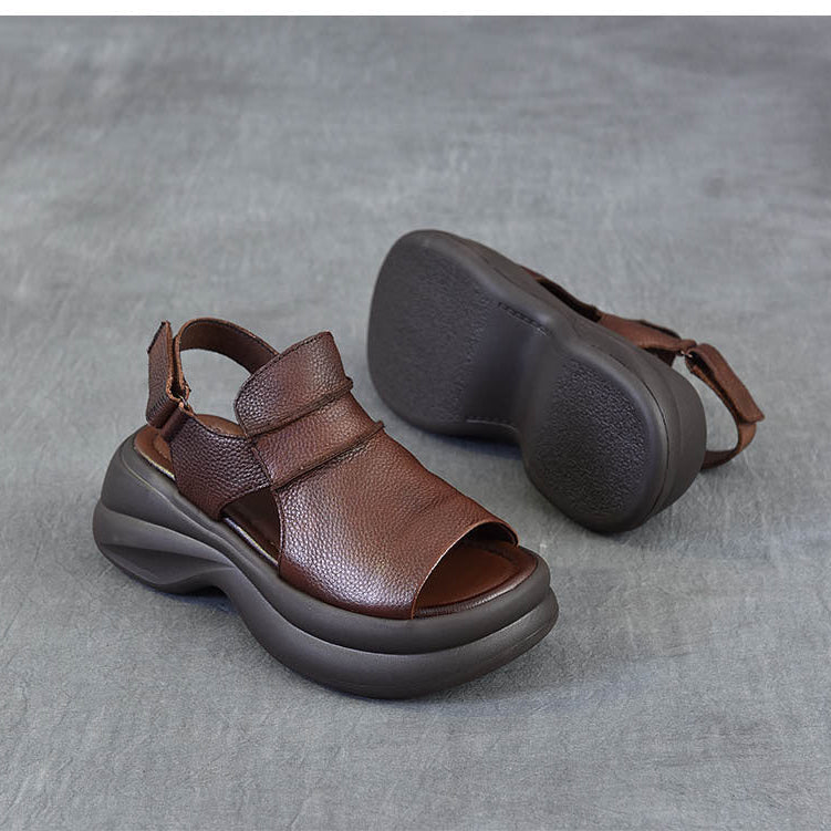 Comfortable Leather Chunky Sandals for Women - Lightweight Platform Summer Shoes