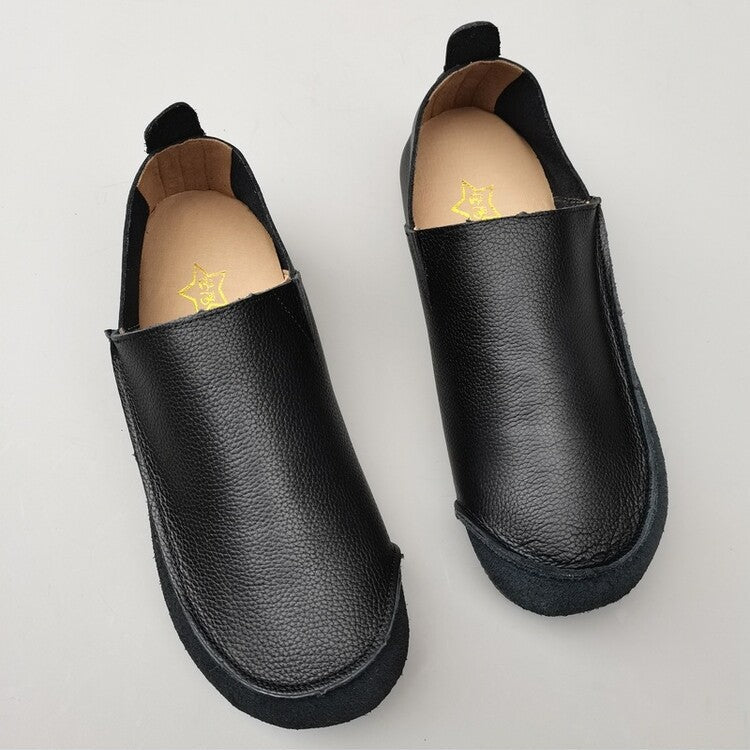 Women's Men's Handmade Genuine Leather Slip-on Minimalist Soft Walking Flat Shoes