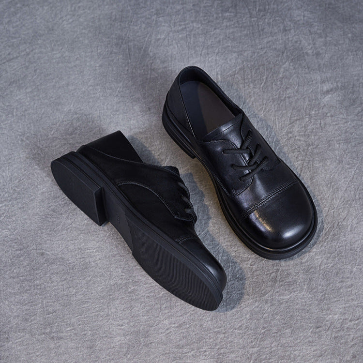 Women's Comfortable Vintage Leather Lace-Up Round-Toe Everyday Shoes