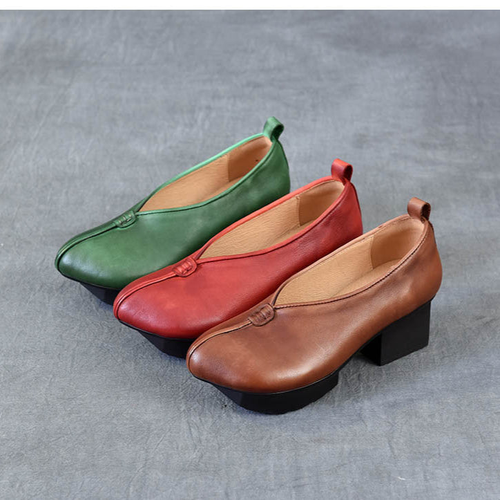 Women's Block Heel Leather High Heels – Slip-On Japanese Design