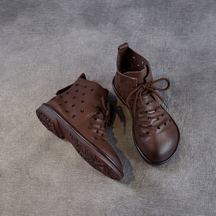 Women's Soft Leather Hollow Out Summer Boots – Breathable & Comfortable