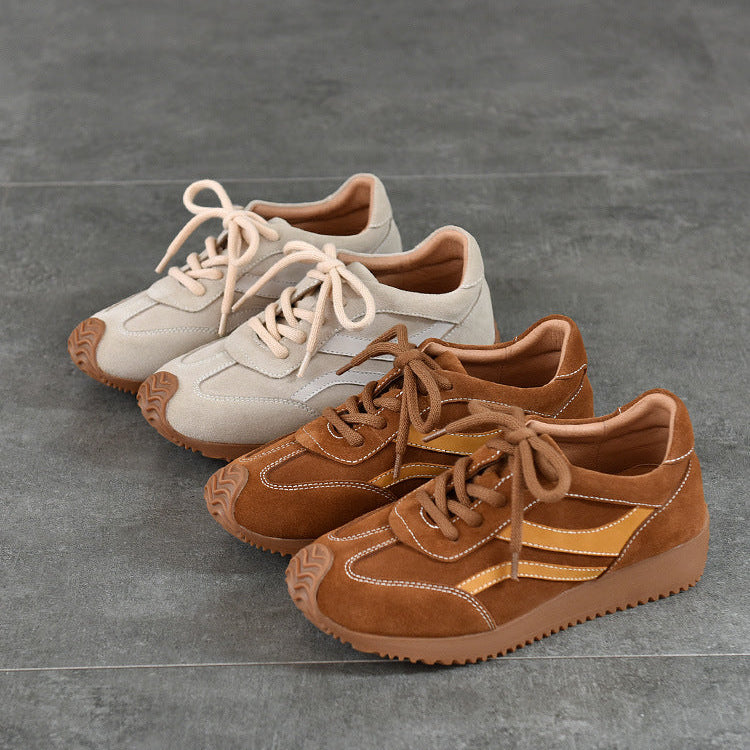 Women’s Spring Retro Leather Trainers – Soft Sole Lace-Up Casual Sneakers
