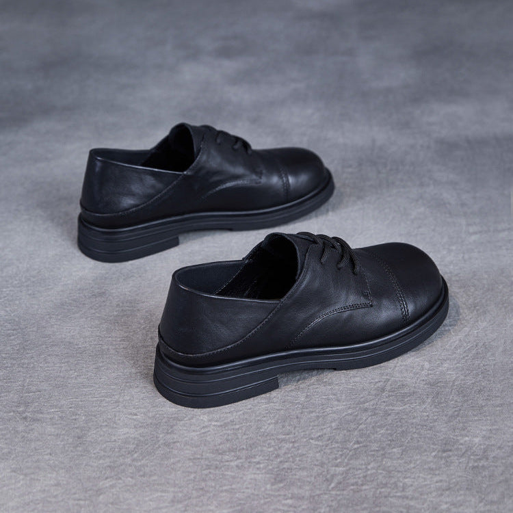 Women's Comfortable Vintage Leather Lace-Up Round-Toe Everyday Shoes