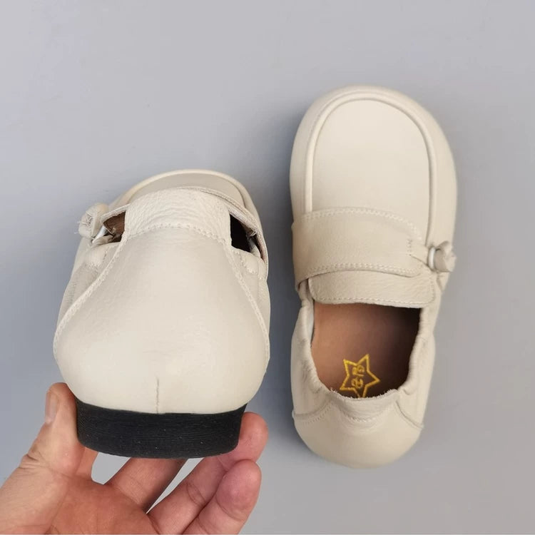 Women's Wide Toe Box Genuine Leather Loafers Soft Flat Slip On Comfort Shoes