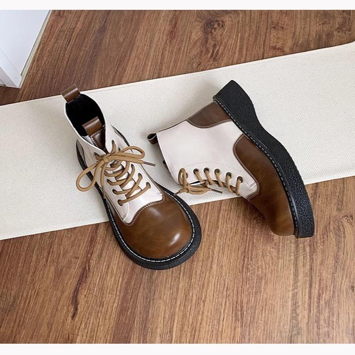 Women's Wide Toe Box Lace-up Color Blocking Platform Boots