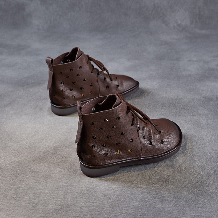 Women's Soft Leather Hollow Out Summer Boots – Breathable & Comfortable