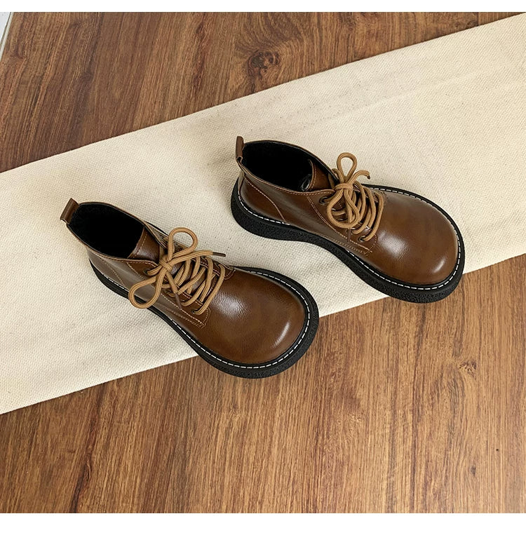 Women's Ankle Boots Lace Up Platform Work Booties Low Heel