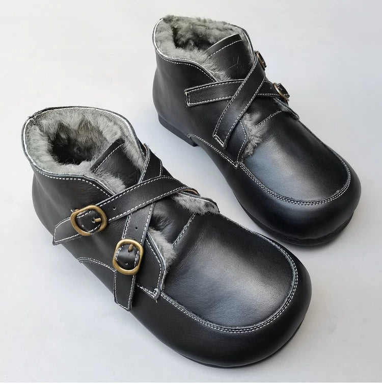 Women's Genuine Leather Shearling Boots – Warm Winter Snow Boots with Wide Toe Box for Wide Feet