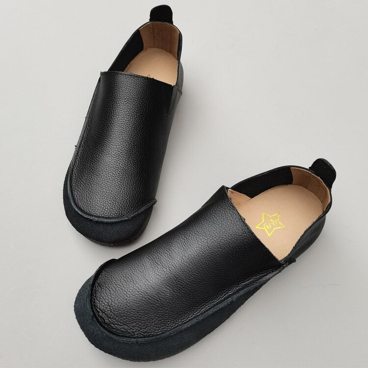 Women's Men's Handmade Genuine Leather Slip-on Minimalist Soft Walking Flat Shoes