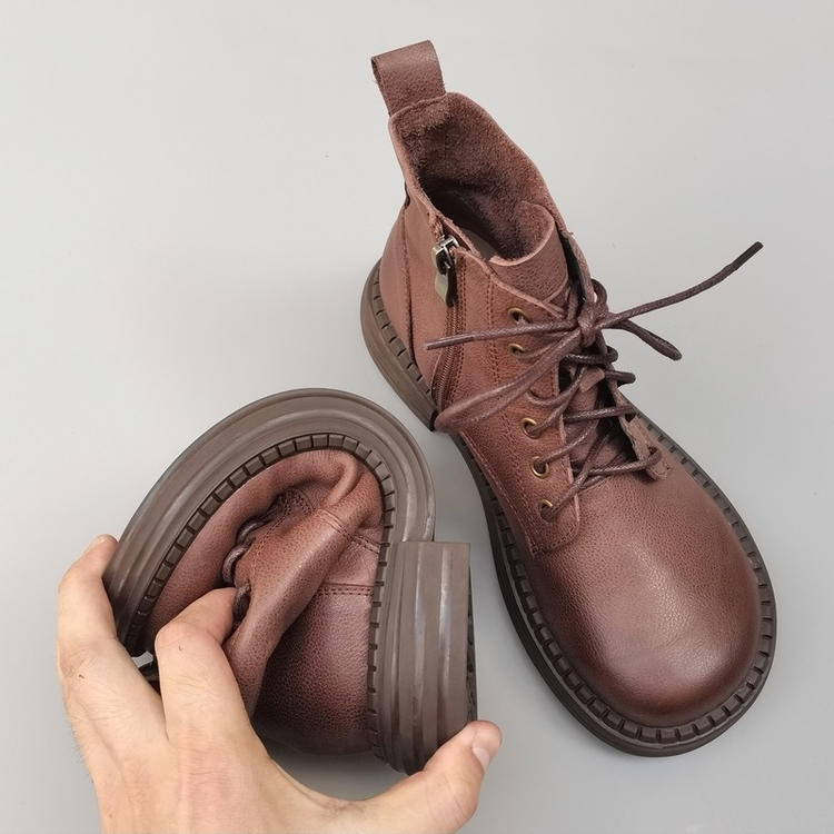 Wide-toe Box Handmade Genuine Leather Ankle Boots Casual Comfortable Women's Shoes