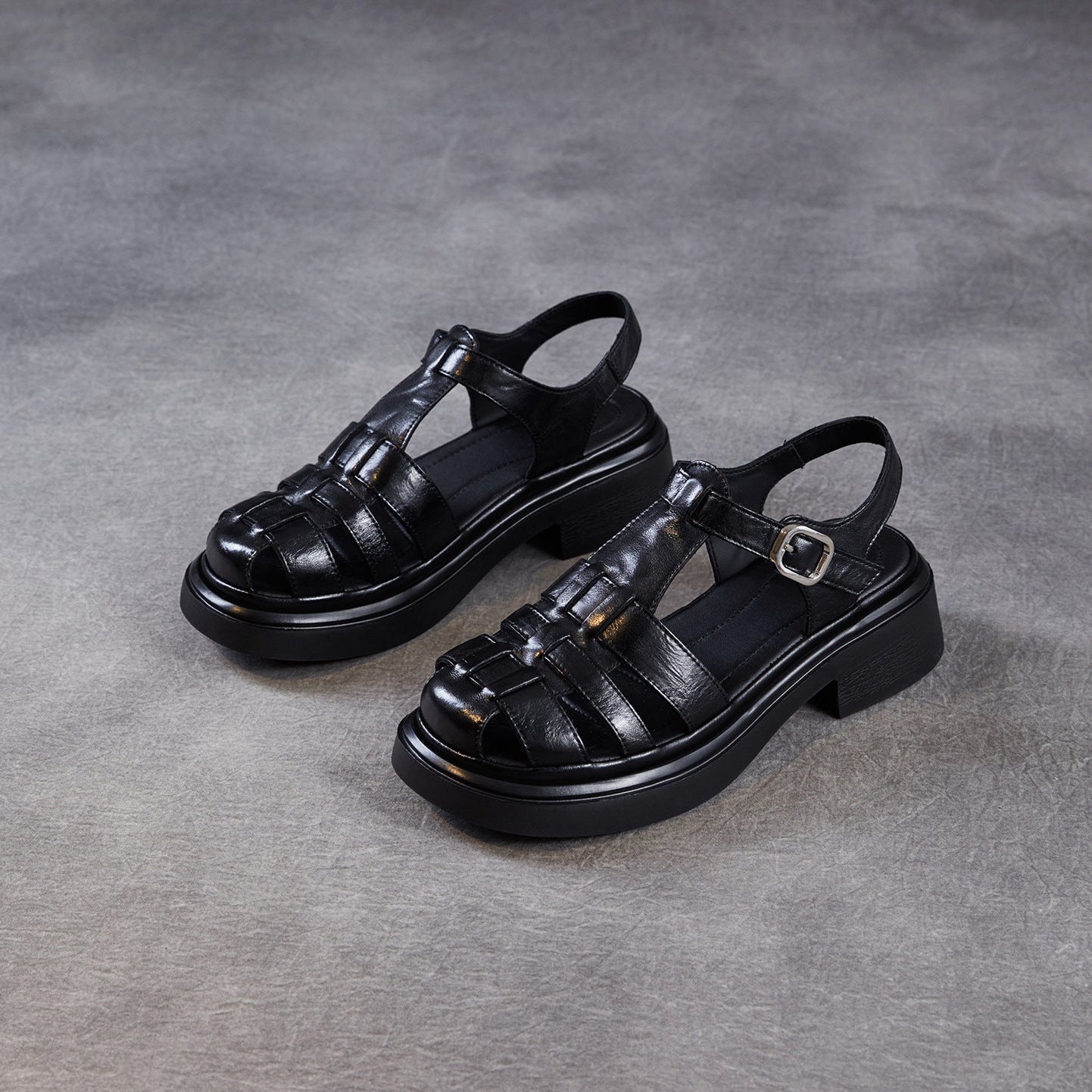 Women's Genuine Leather Casual Sandals Summer Fisherman Platform Wedge Comfort Shoes