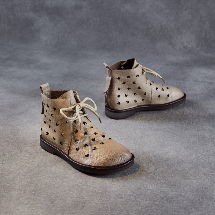 Women's Soft Leather Hollow Out Summer Boots – Breathable & Comfortable
