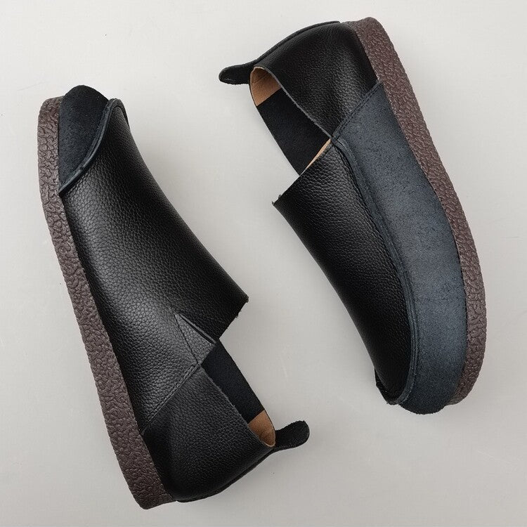Women's Men's Handmade Genuine Leather Slip-on Minimalist Soft Walking Flat Shoes