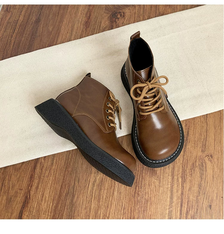 Women's Ankle Boots Lace Up Platform Work Booties Low Heel