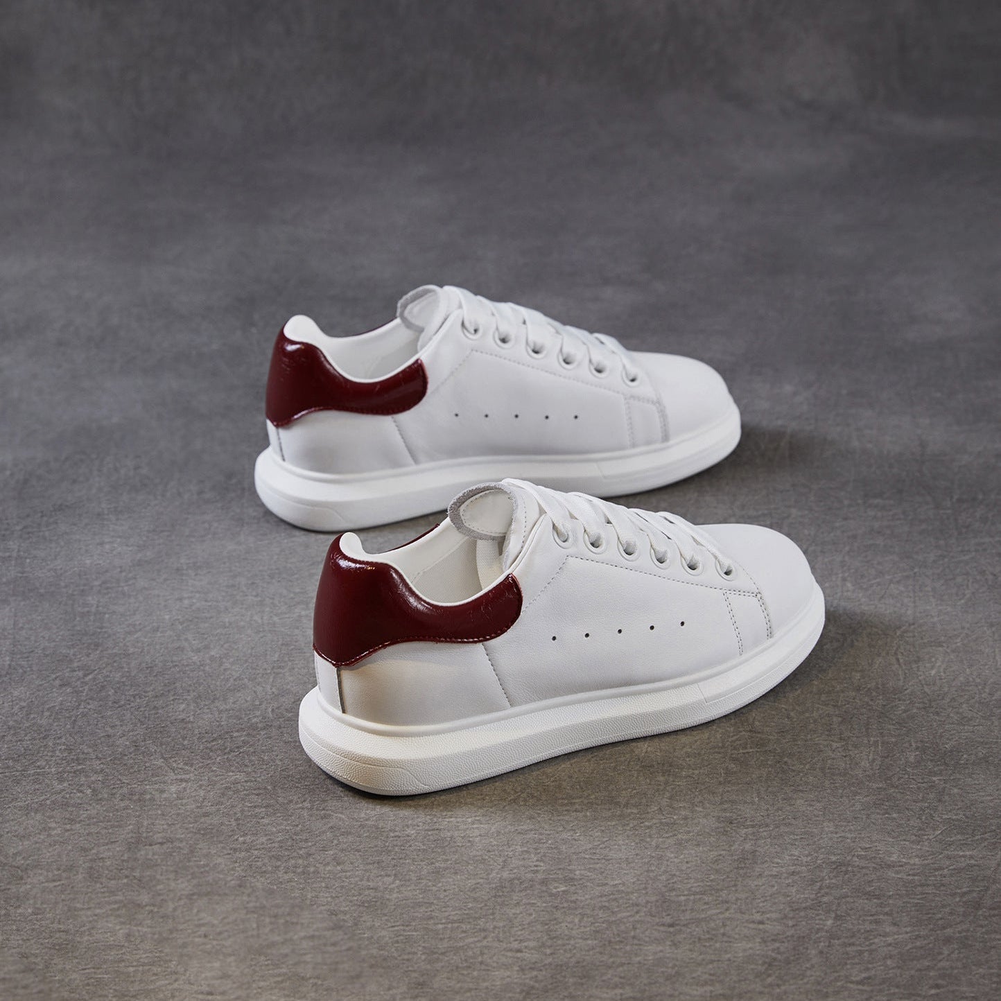 Women's Leather Casual Sneakers Spring Fall Round Toe Lace-up Platform Shoes