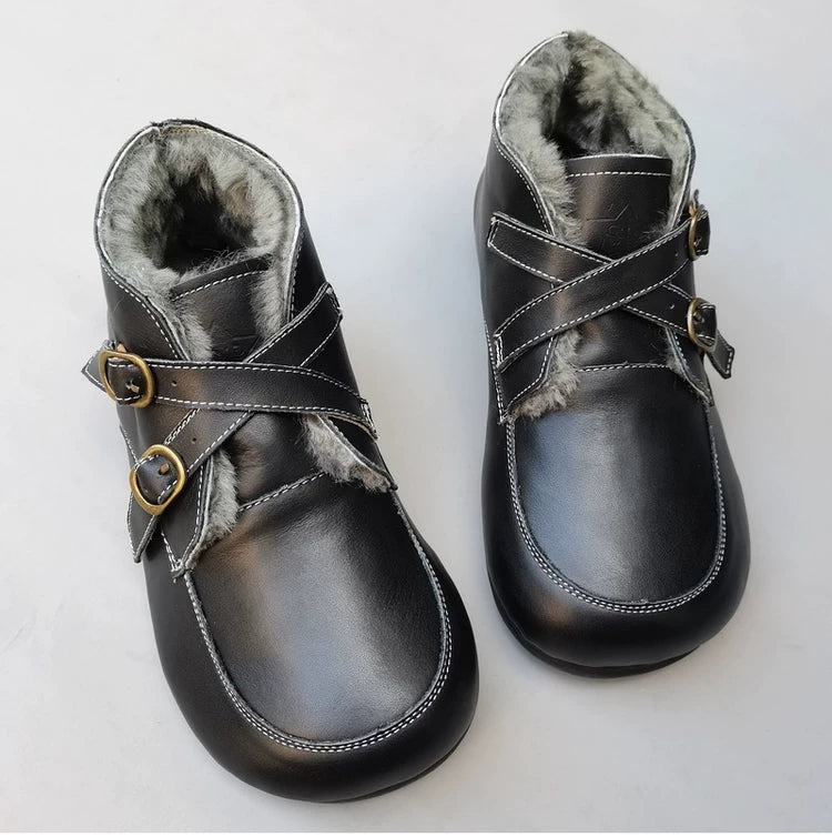 Women's Genuine Leather Shearling Boots – Warm Winter Snow Boots with Wide Toe Box for Wide Feet