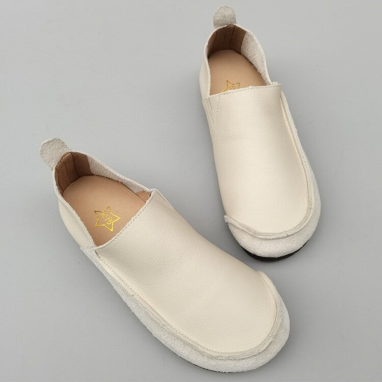 Women's Men's Handmade Genuine Leather Slip-on Minimalist Soft Walking Flat Shoes