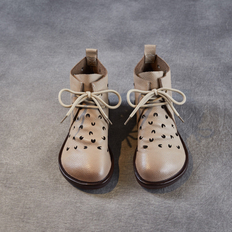 Women's Soft Leather Hollow Out Summer Boots – Breathable & Comfortable