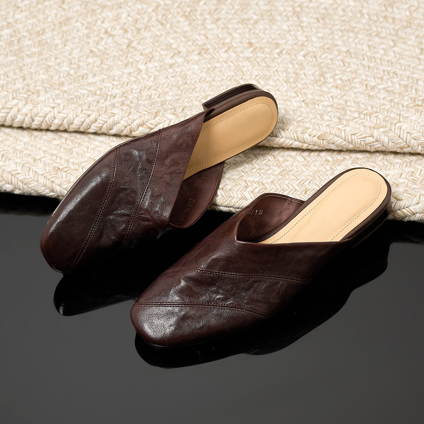 Women's Retro Lambskin Mules Vintage Square Toe Slip-on Casual Flats