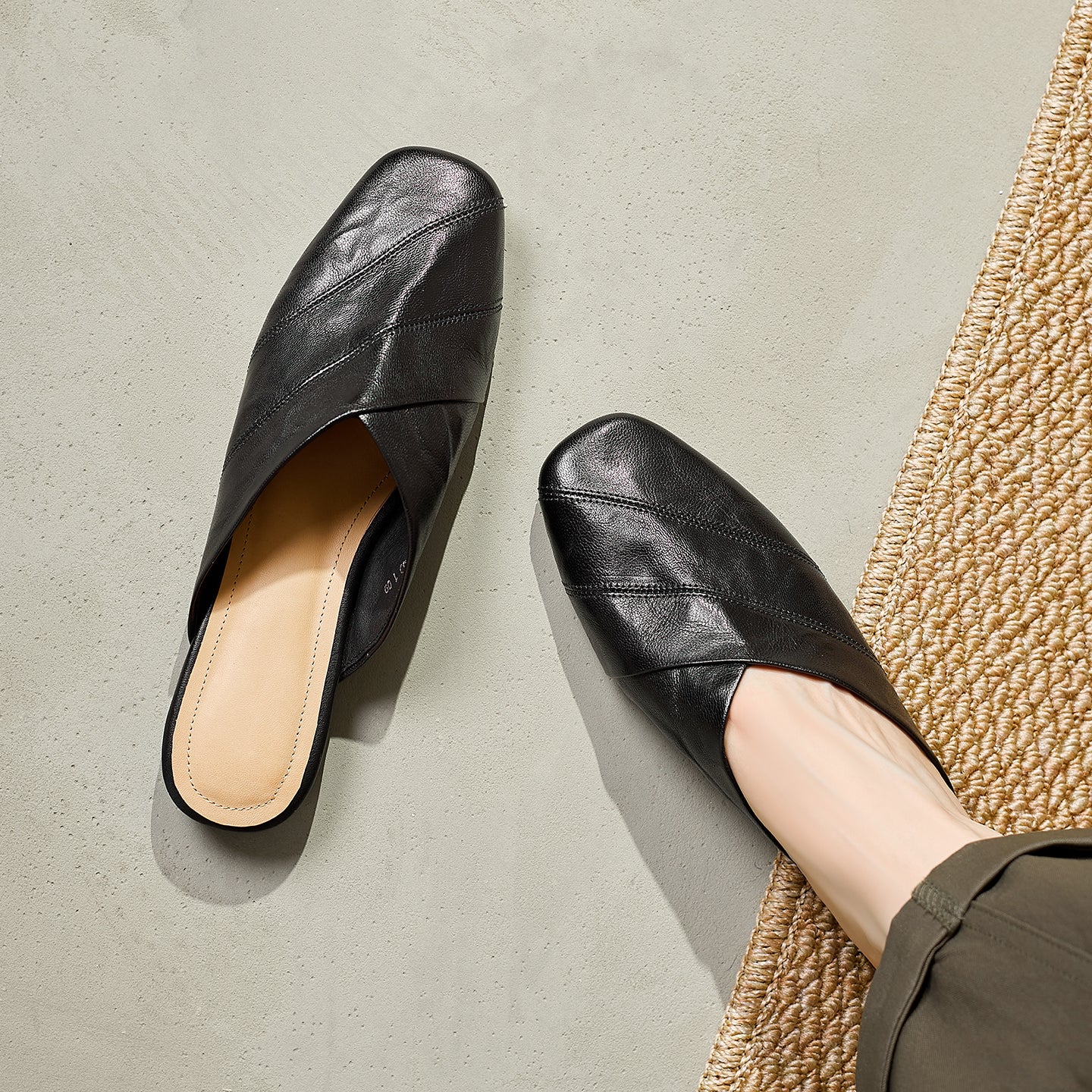 Women's Retro Lambskin Mules Vintage Square Toe Slip-on Casual Flats