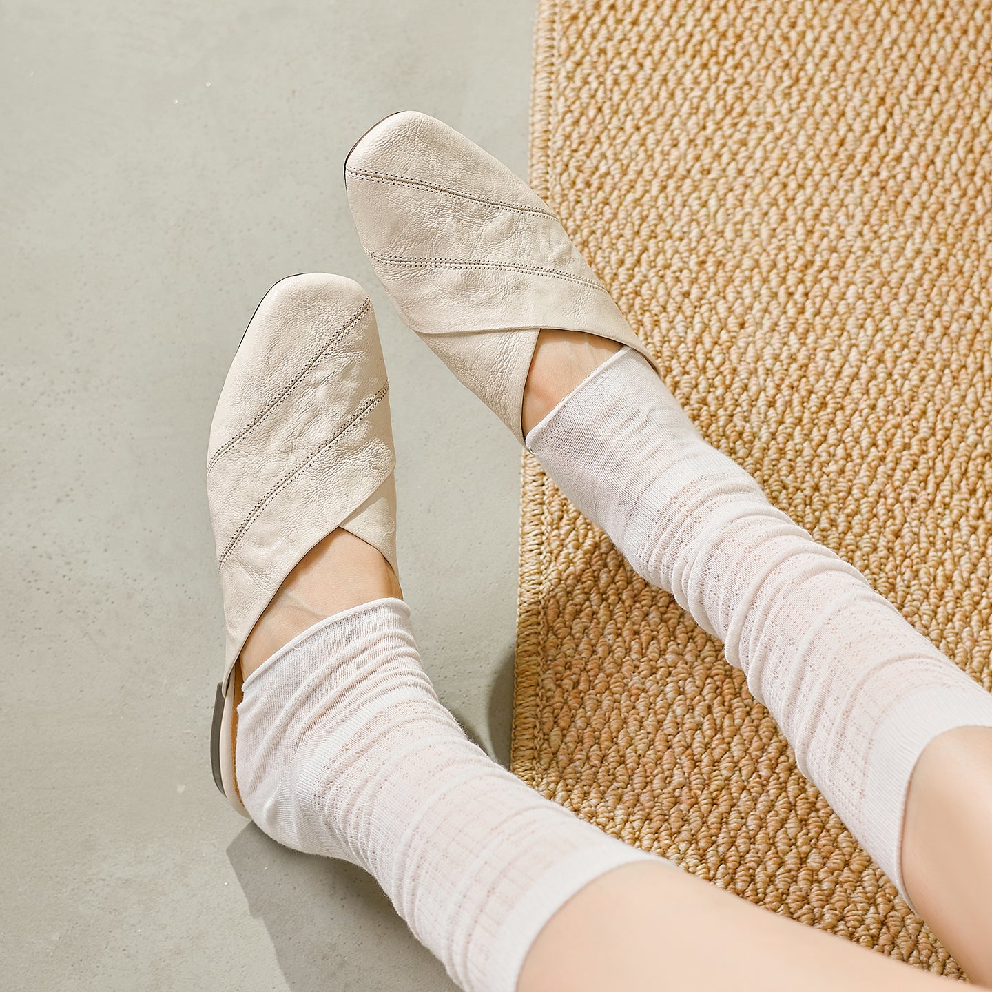 Women's Retro Lambskin Mules Vintage Square Toe Slip-on Casual Flats