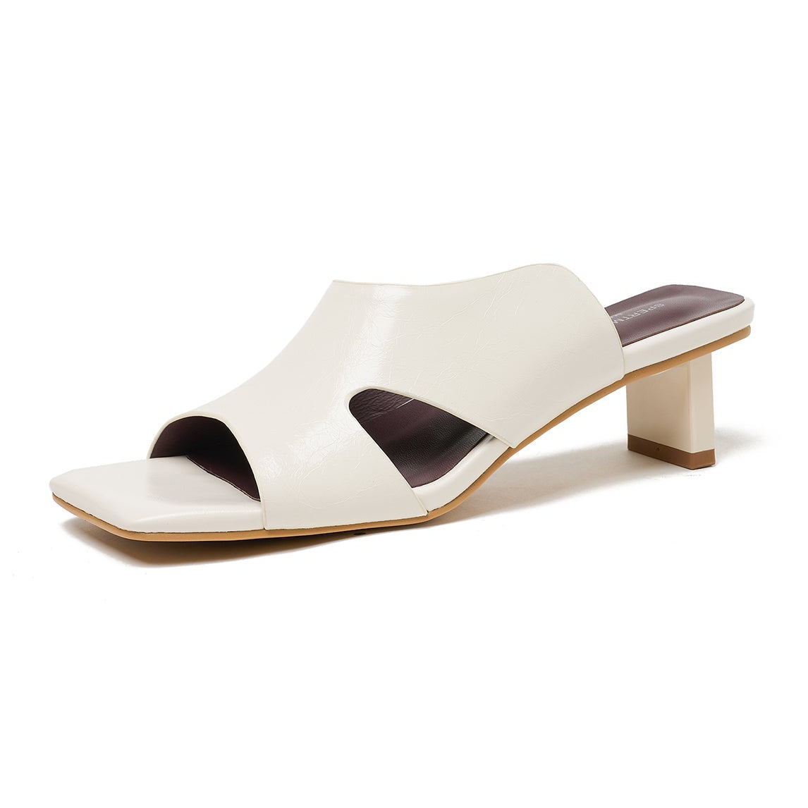 Women's Leather Mules - 5.5cm Kitten Heel - Luxury Lambskin Insole - Square Toe Cut-out